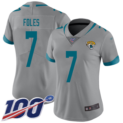 Nike Jacksonville Jaguars #7 Nick Foles Silver Women Stitched NFL Limited Inverted Legend 100th Season Jersey->women nfl jersey->Women Jersey
